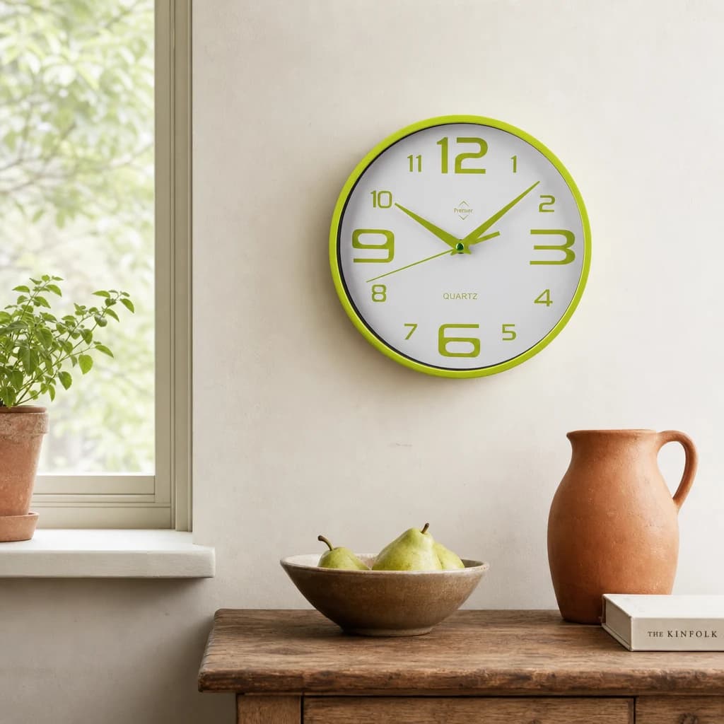 Anson Lime Green and White Plastic Wall Clock - Decorative, photo 1 of 2