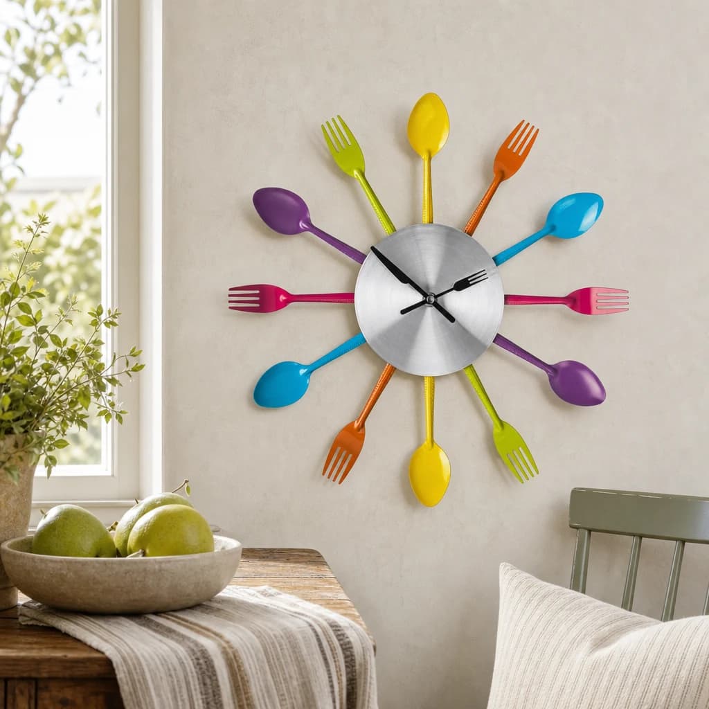 Romero 37cm Dia Multi Coloured Cutlery Wall Clock - Decorative, photo 1 of 2