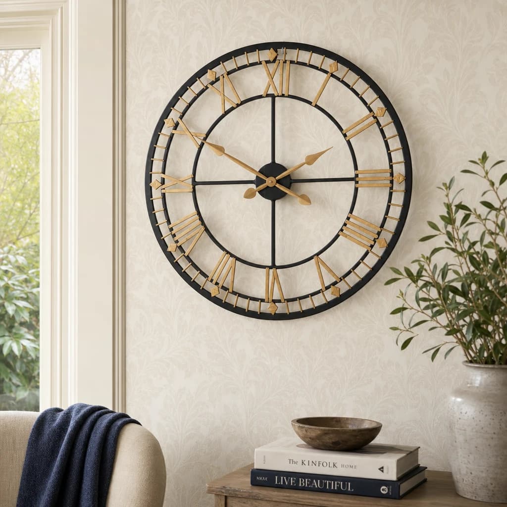 Vitus 80cm Dia Black and Gold Metal Wall Clock - Decorative, photo 1 of 2