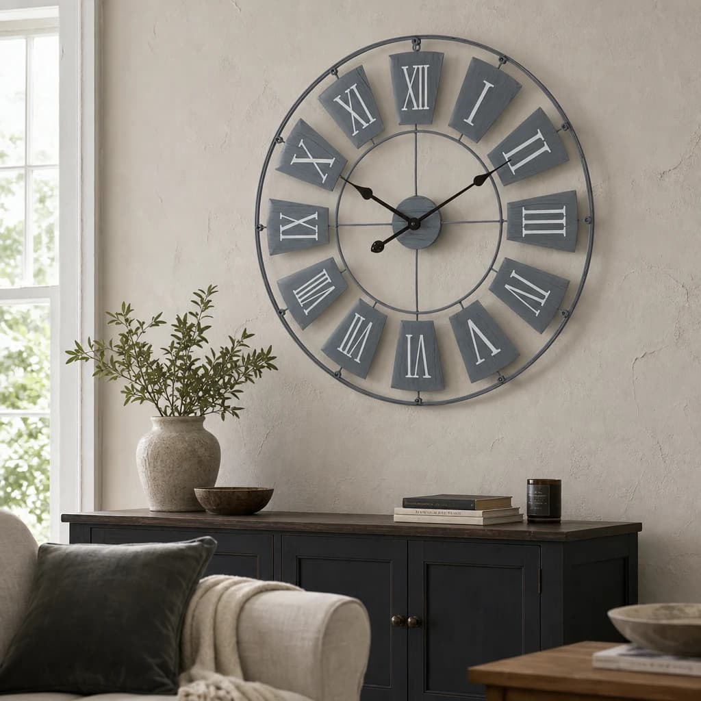Vitus 90cm Dia Grey Metal Large Wall Clock - Decorative, photo 1 of 3