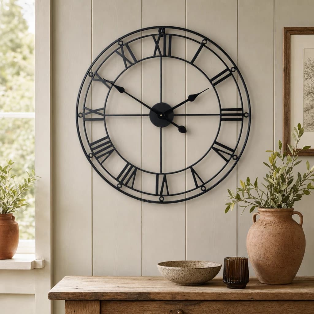 Baywood 59cm Dia Matt Black Metal Wall Clock - Decorative, photo 1 of 4