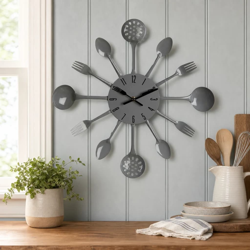 Romero 33cm Dia Grey Cutlery Wall Clock - Decorative, photo 1 of 2