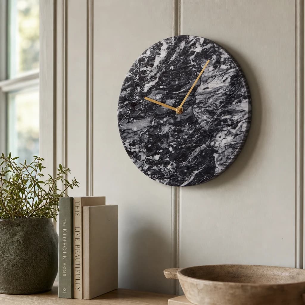 Lamonte 30cm Dia Black Marble Wall Clock - Decorative, photo 1 of 5