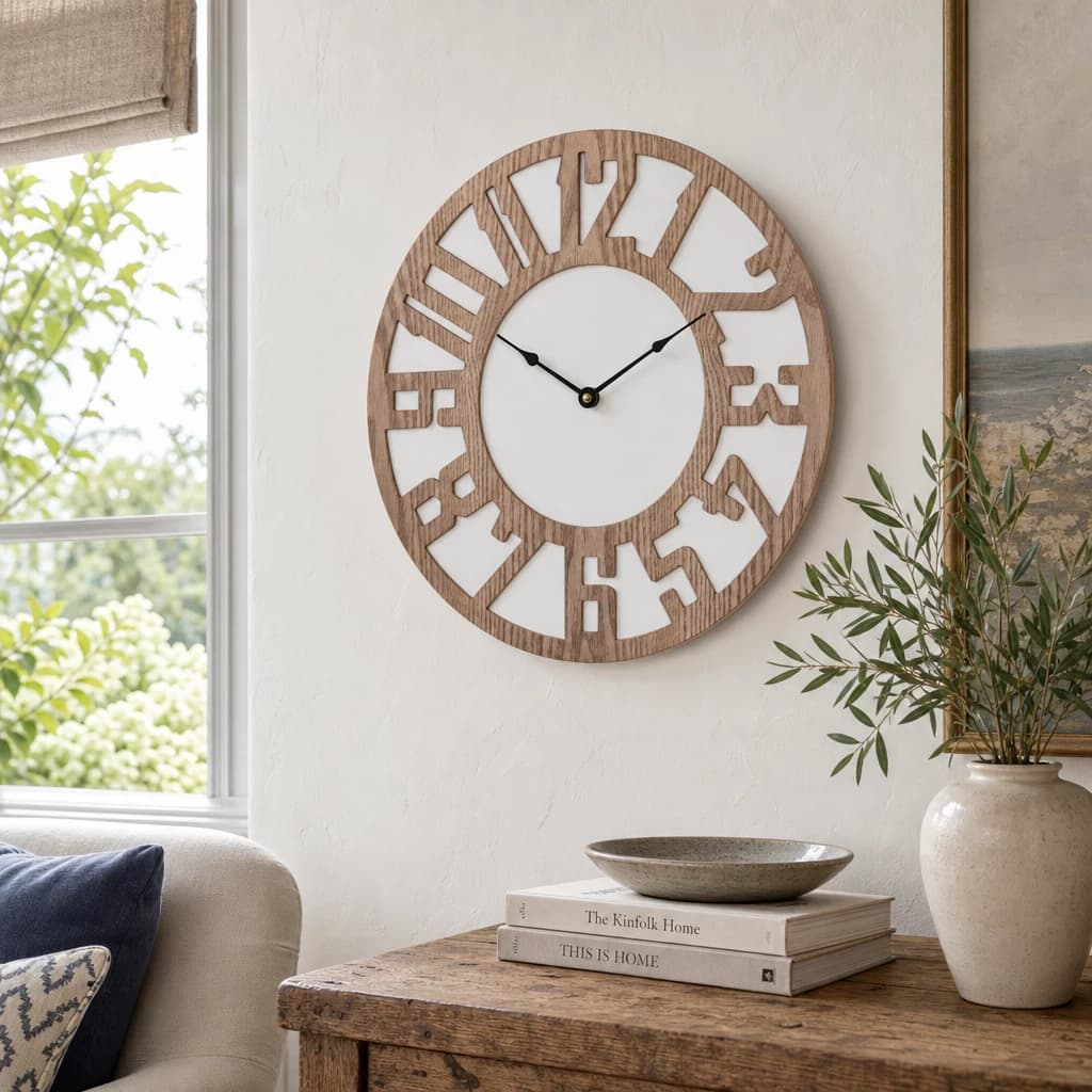 Vitus 40cm Dia Carved Wood Wall Clock - Decorative, photo 1 of 3