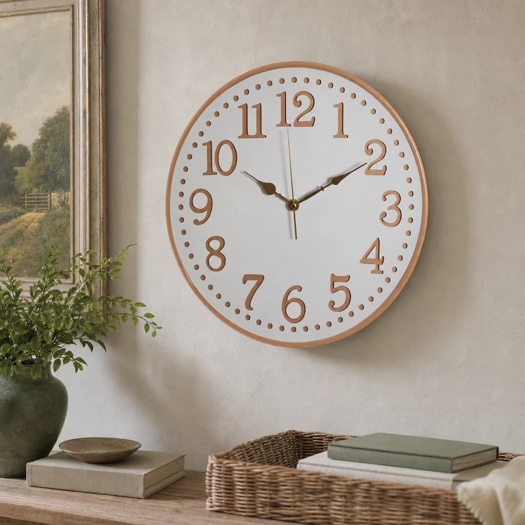 Vitus 40cm Dia White Wood with Gold Numbers Wall Clock - Decorative, photo 1 of 5
