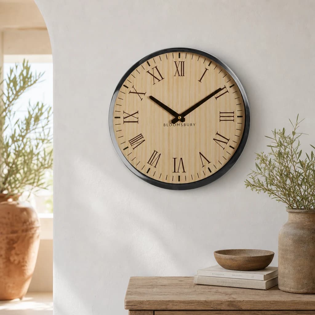 Vitus 30cm Dia Natural and Silver Wall Clock - Decorative, photo 1 of 3