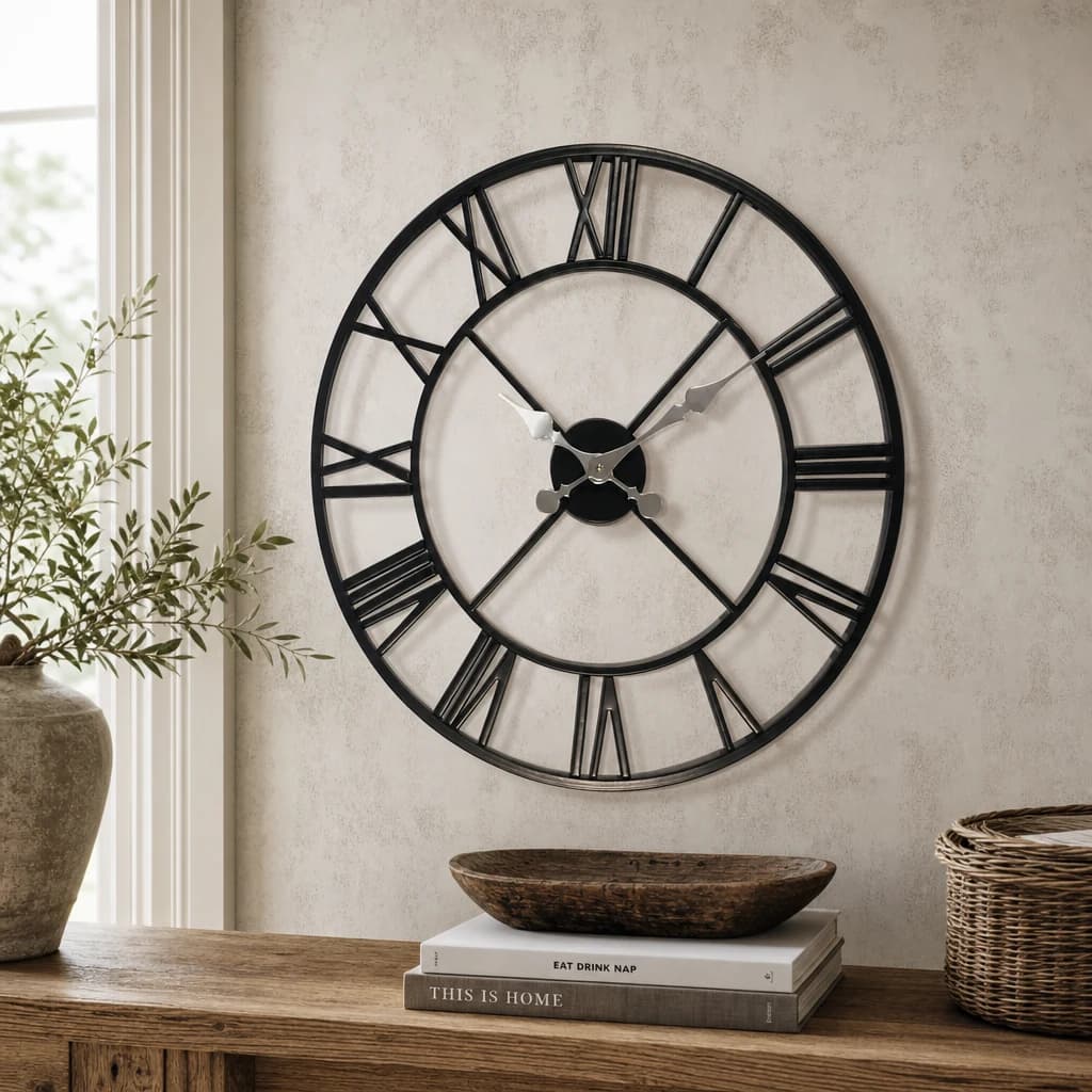 Vitus 56cm Dia Black Metal Wall Clock - Decorative, photo 1 of 3