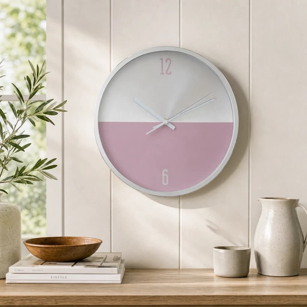 Elko 30cm Dia Silver and Pink Finish Wall Clock - Decorative, photo 1 of 3
