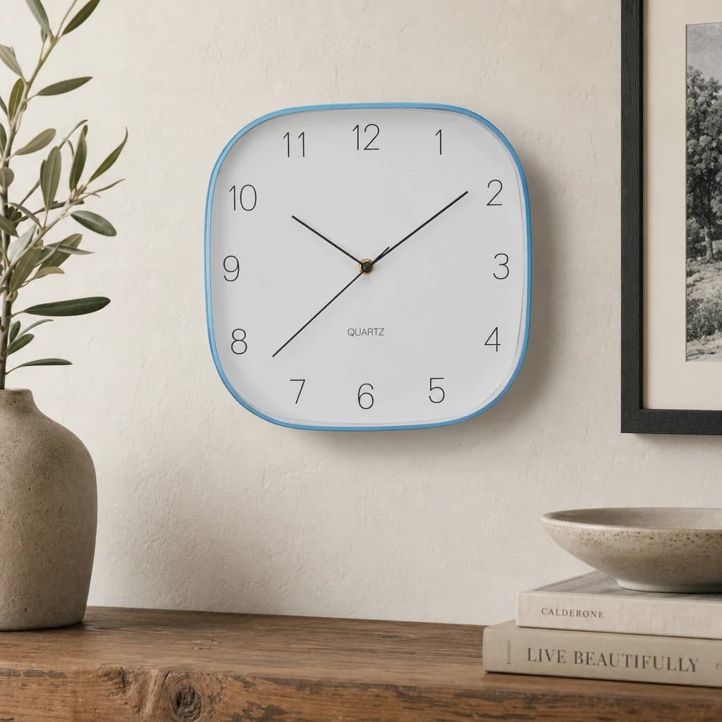 Elko 29cm Dia Square Blue Finish Case Wall Clock - Decorative, photo 1 of 3