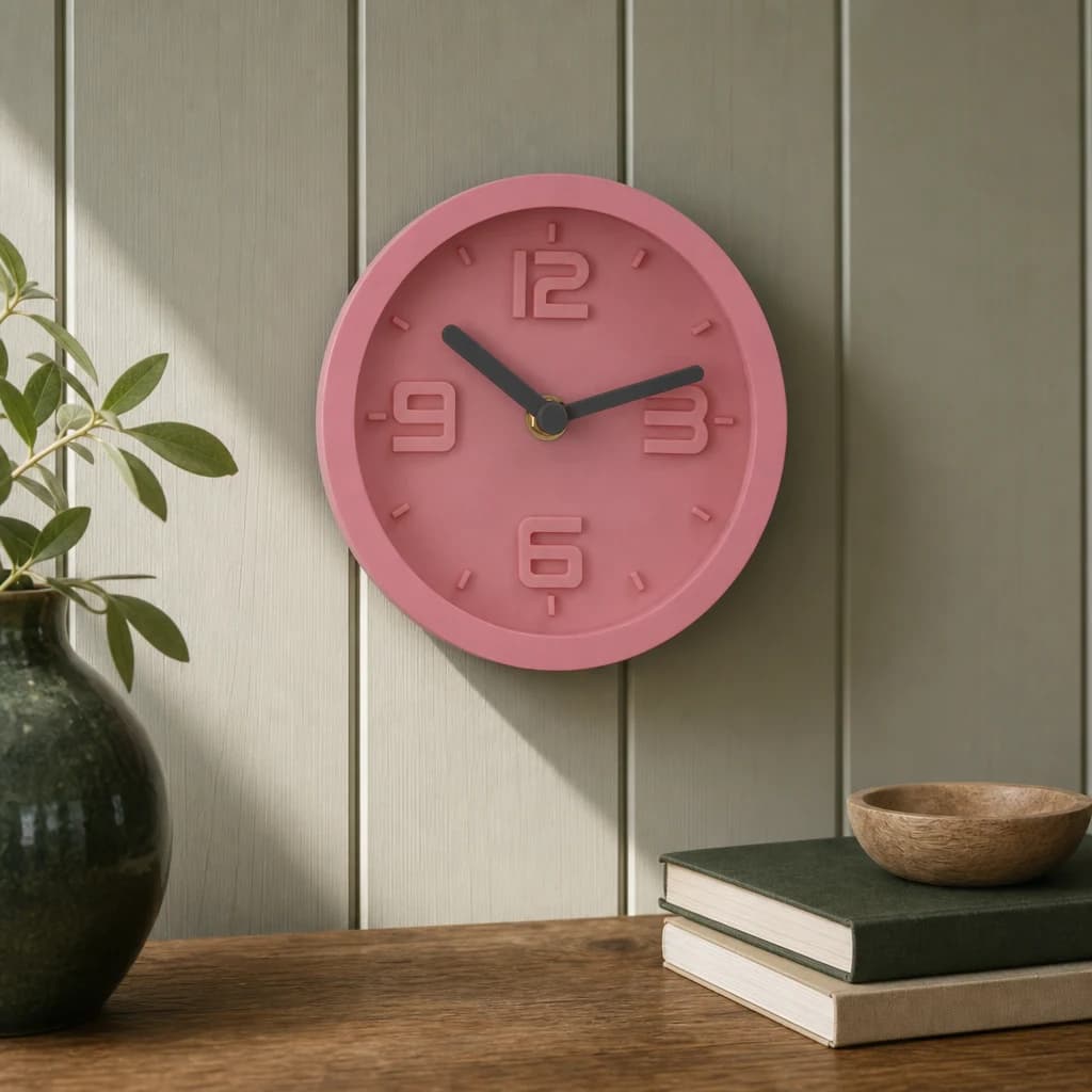 Elko 16cm Dia Pink Finish Embossed Effect Wall Clock - Decorative, photo 1 of 3