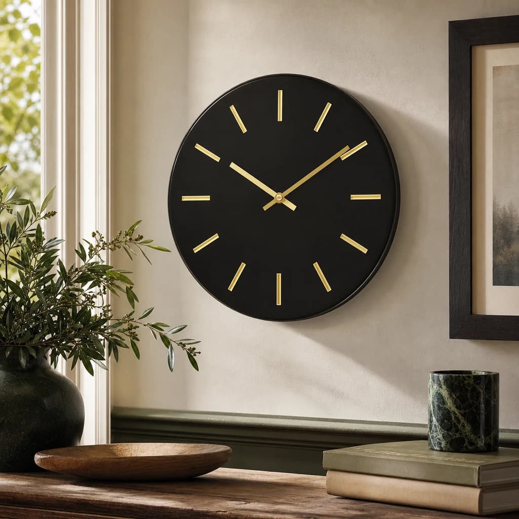 Vitus 30.5cm Dia Black and Gold Wall Clock - Decorative, photo 1 of 7