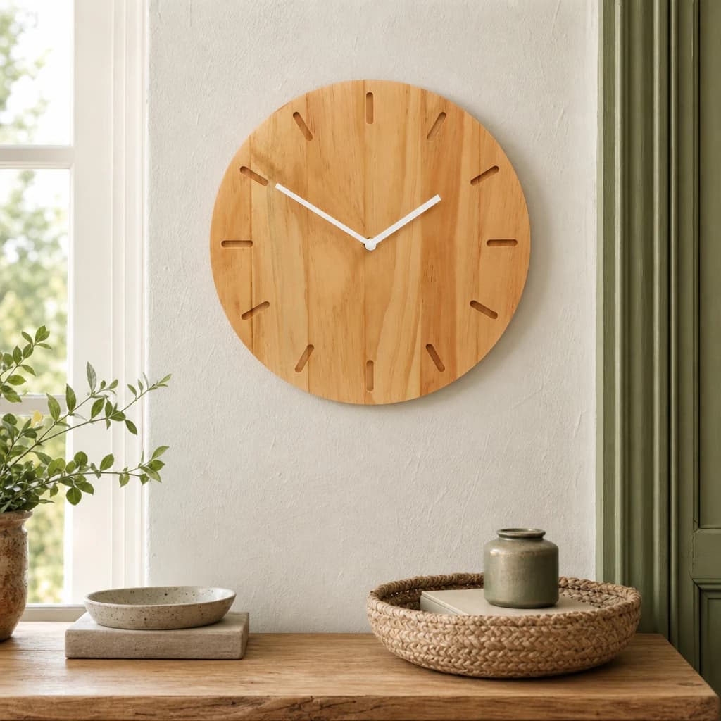 Vitus 35cm Dia Natural Finish Oak Wood Wall Clock - Decorative, photo 1 of 8