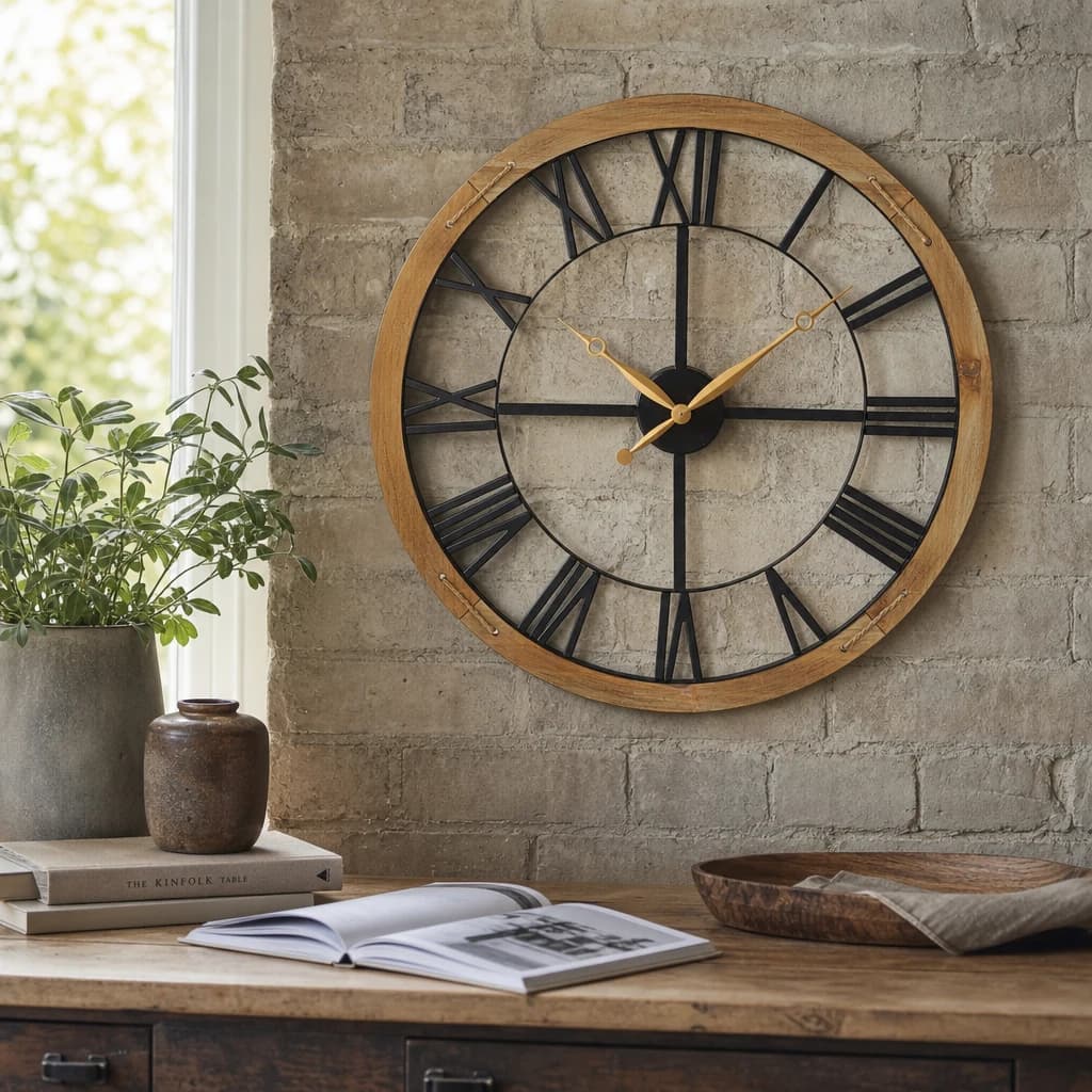 Vitus 60cm Dia Black Metal Wall Clock with Gold Finish Hands - Decorative, photo 1 of 6