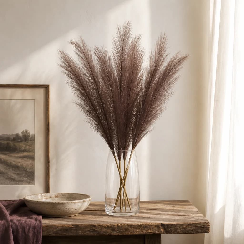 Taupe Faux Pampas Grass Stem — Pack of 5 - Artificial plants & flowers