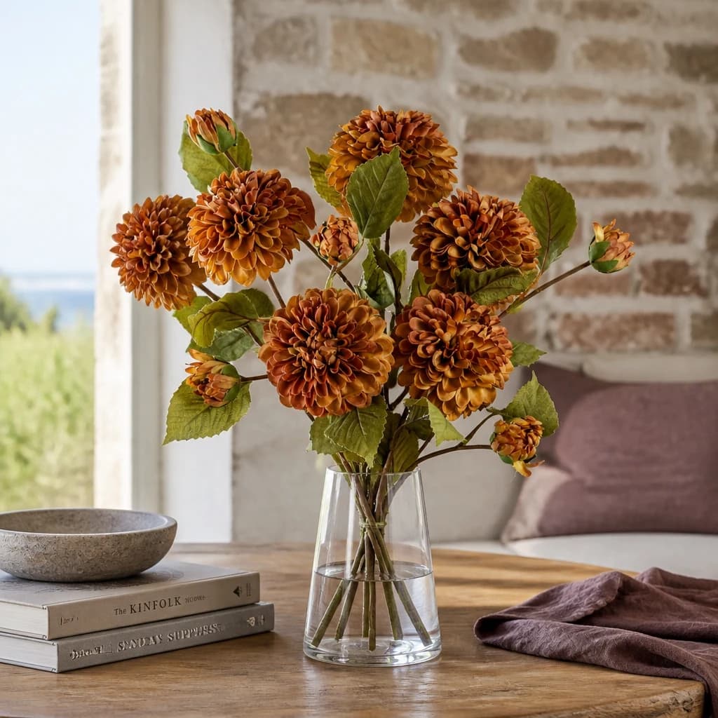 Deep Mustard Dahlia Stem — Pack of 5 - Artificial plants & flowers, photo 1 of 5