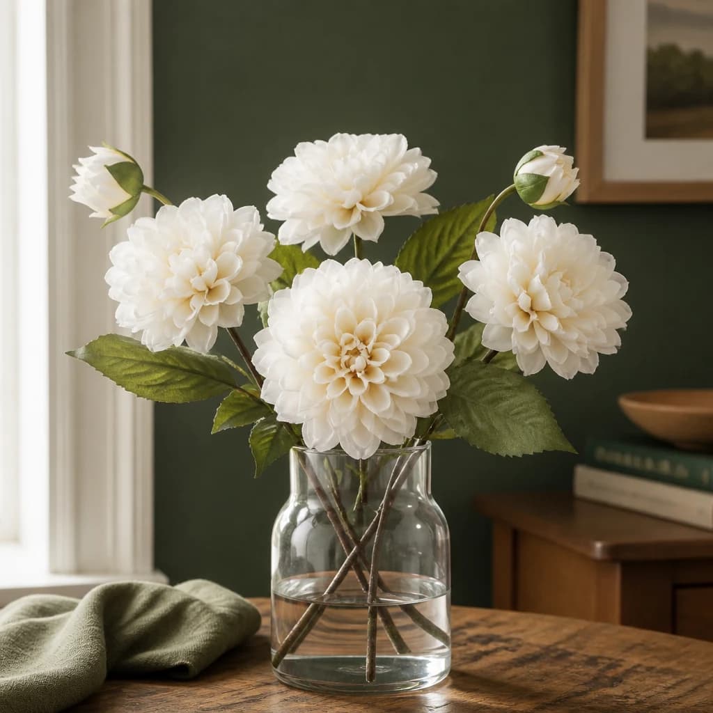 White Dahlia Stem — Pack of 5 - Artificial plants & flowers, photo 1 of 5