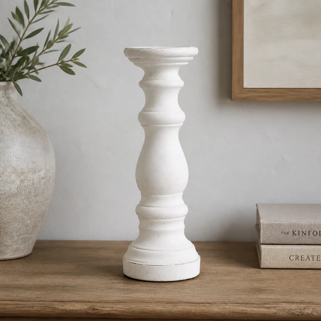 Matt White Small Ceramic Column Candle Holder - Candles, photo 1 of 4