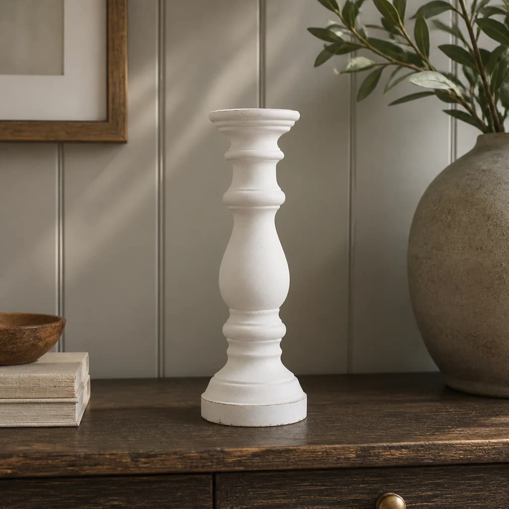 Matt White Ceramic Column Candle Holder - Candles, photo 1 of 4