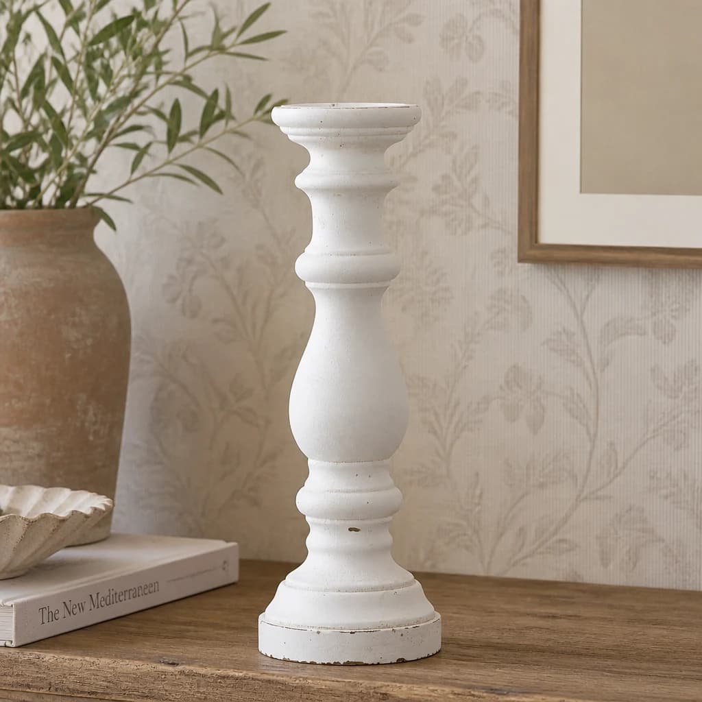 Matt White Large Ceramic Column Candle Holder