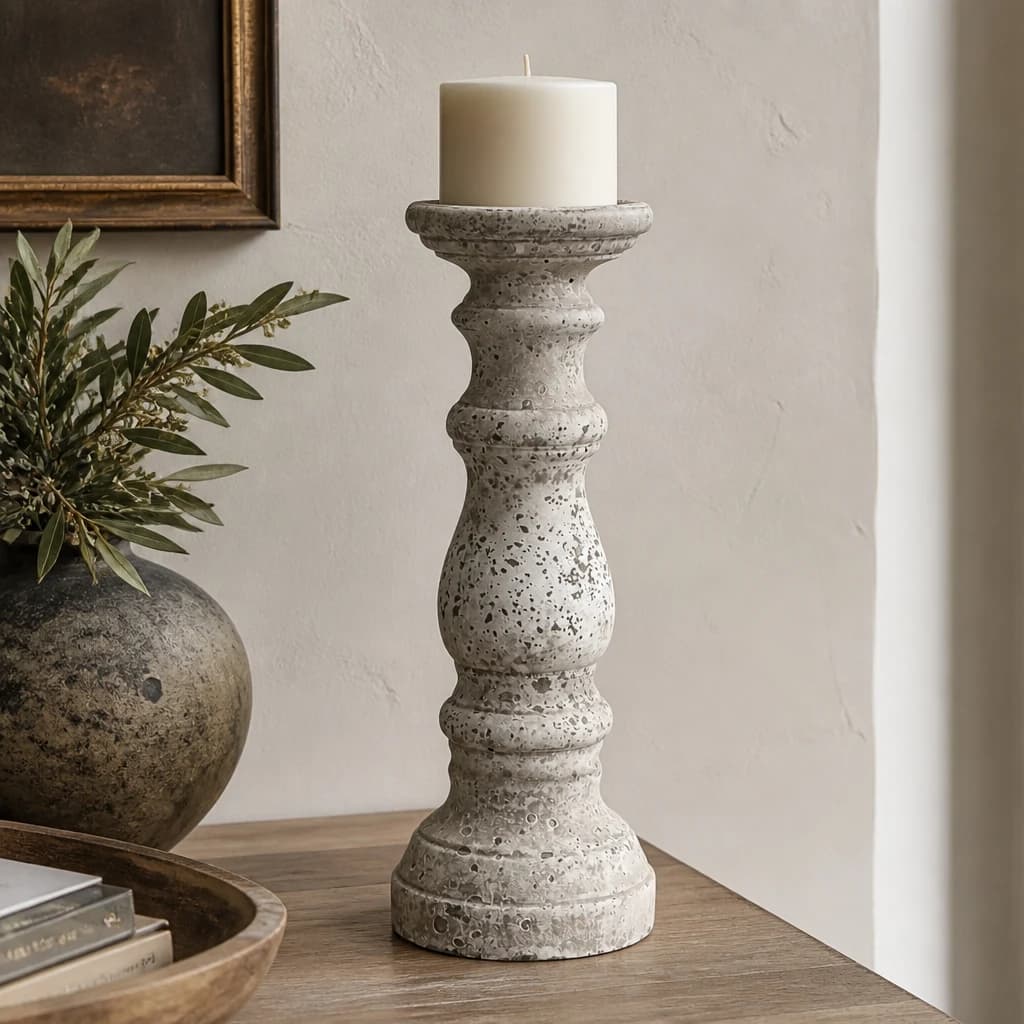 Large Stone Ceramic Column Candle Holder - Candles, photo 1 of 5