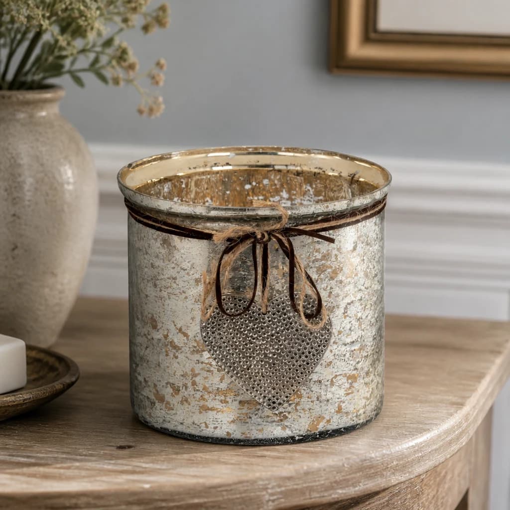 Mercury Hammered Heart Large Candle Holder