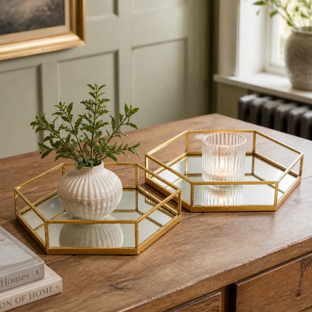 Gold Hexagon Set Of Two Trays - Artificial plants & flowers, photo 1 of 4
