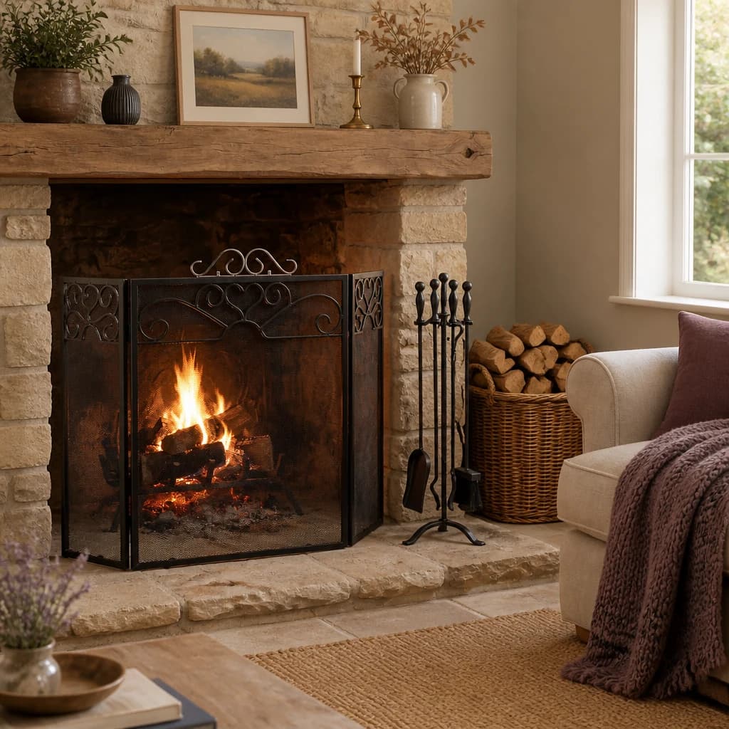 Chrome Topped Three Fold Fire Screen - Decorative, photo 1 of 3