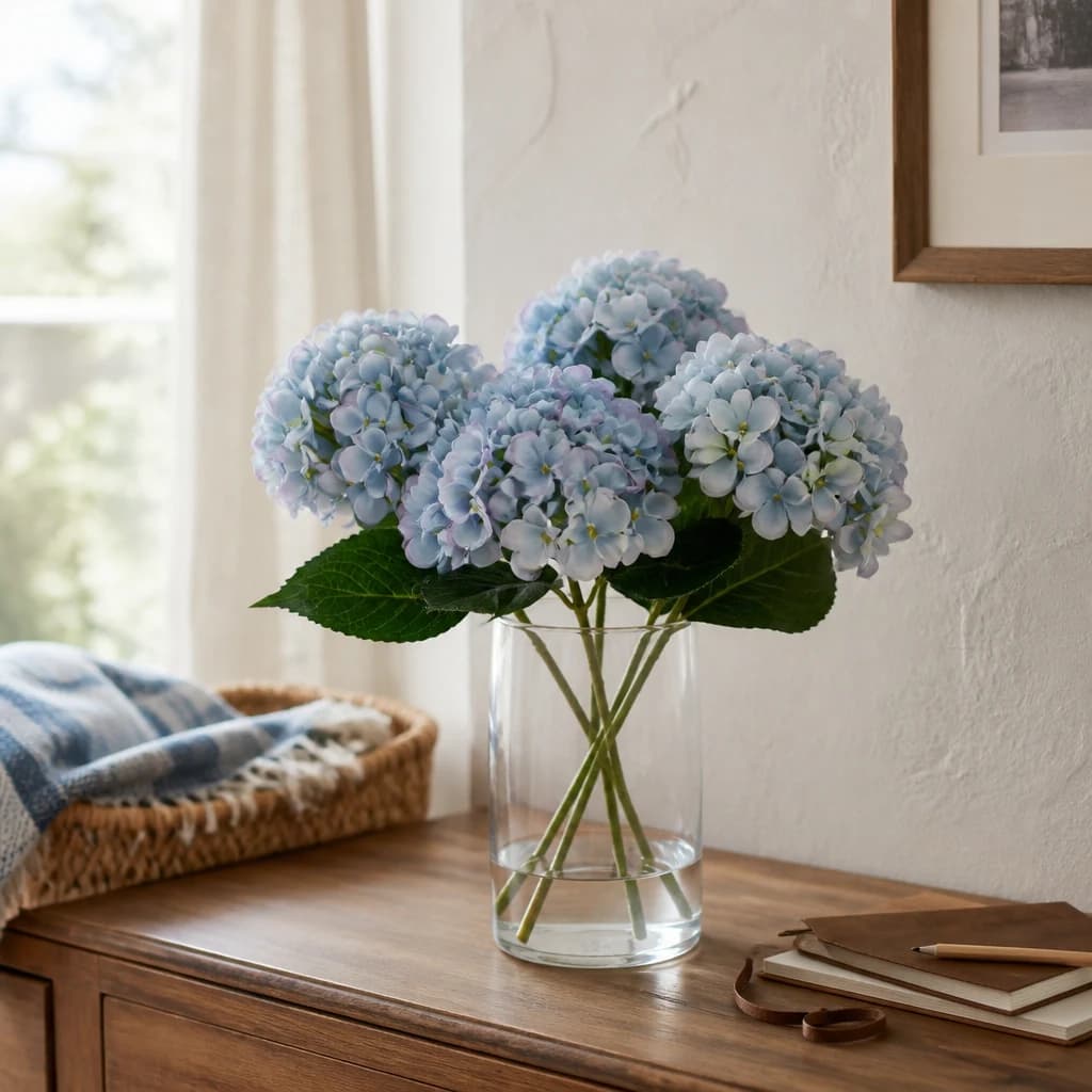 Blue Hydrangea Bunch — Pack of 3 - Artificial plants & flowers, photo 1 of 5
