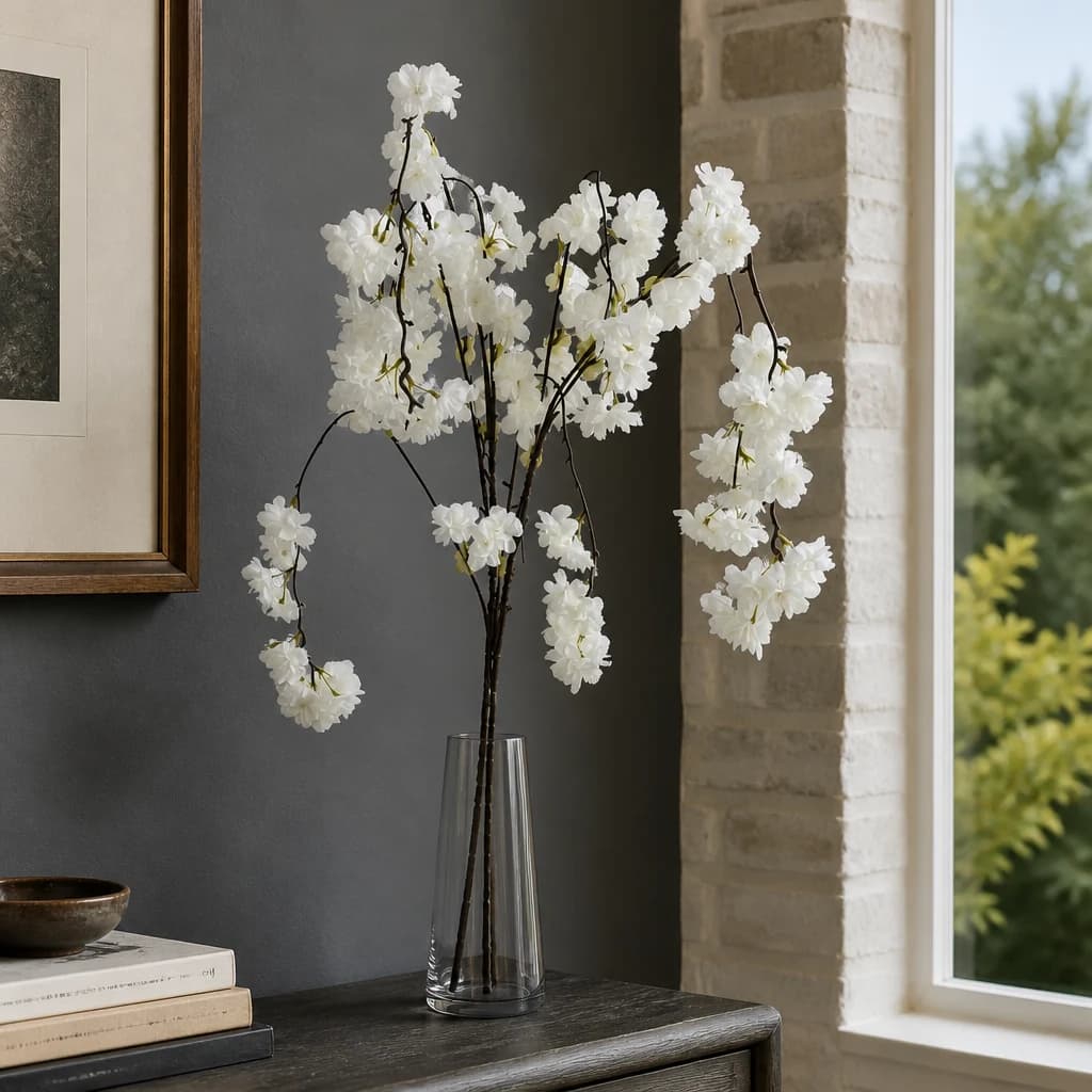 Large White Cherry Blossom Stem — Pack of 5 - Artificial plants & flowers, photo 1 of 3