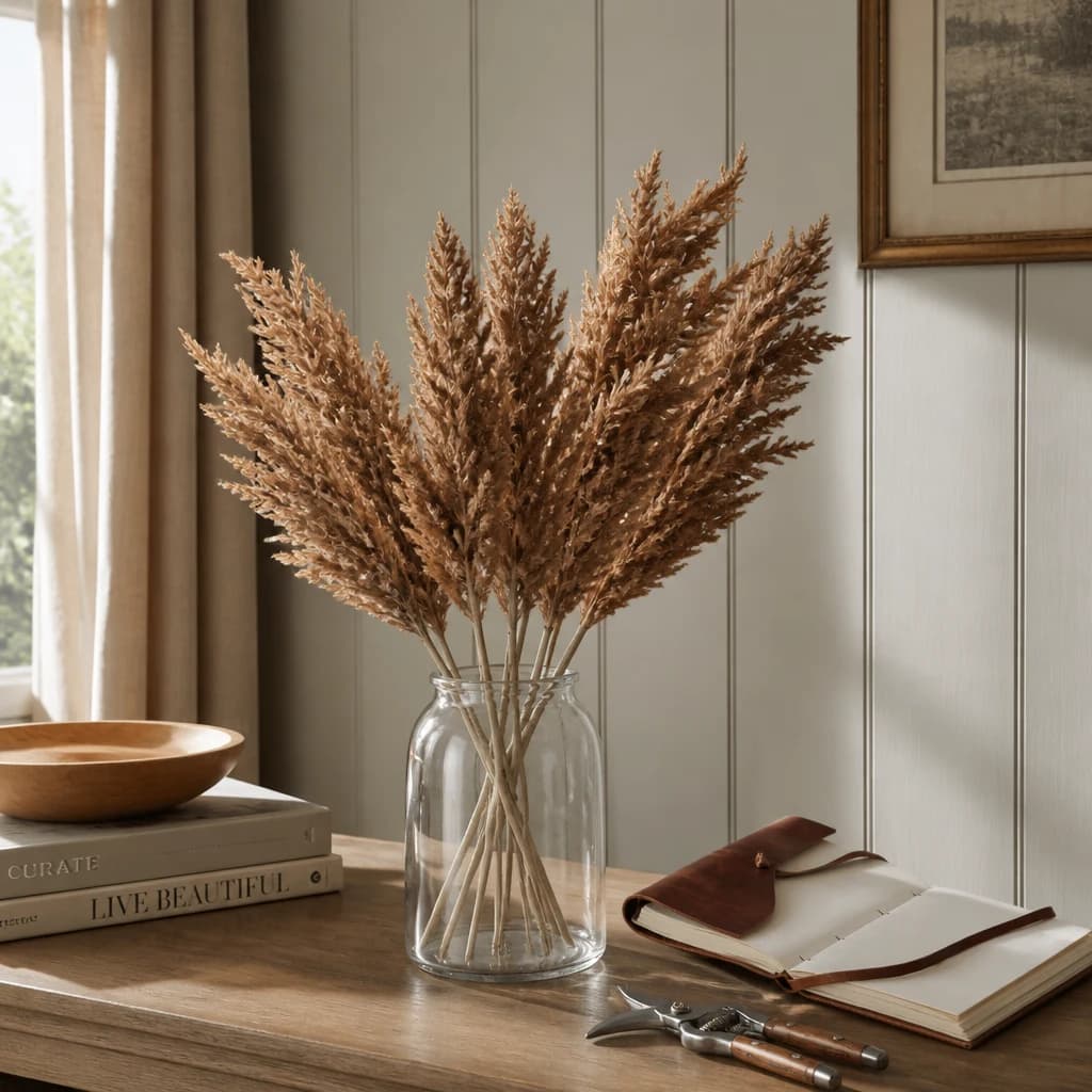 Taupe Faux Dried Pampas Grass Stem — Pack of 5 - Artificial plants & flowers, photo 1 of 4