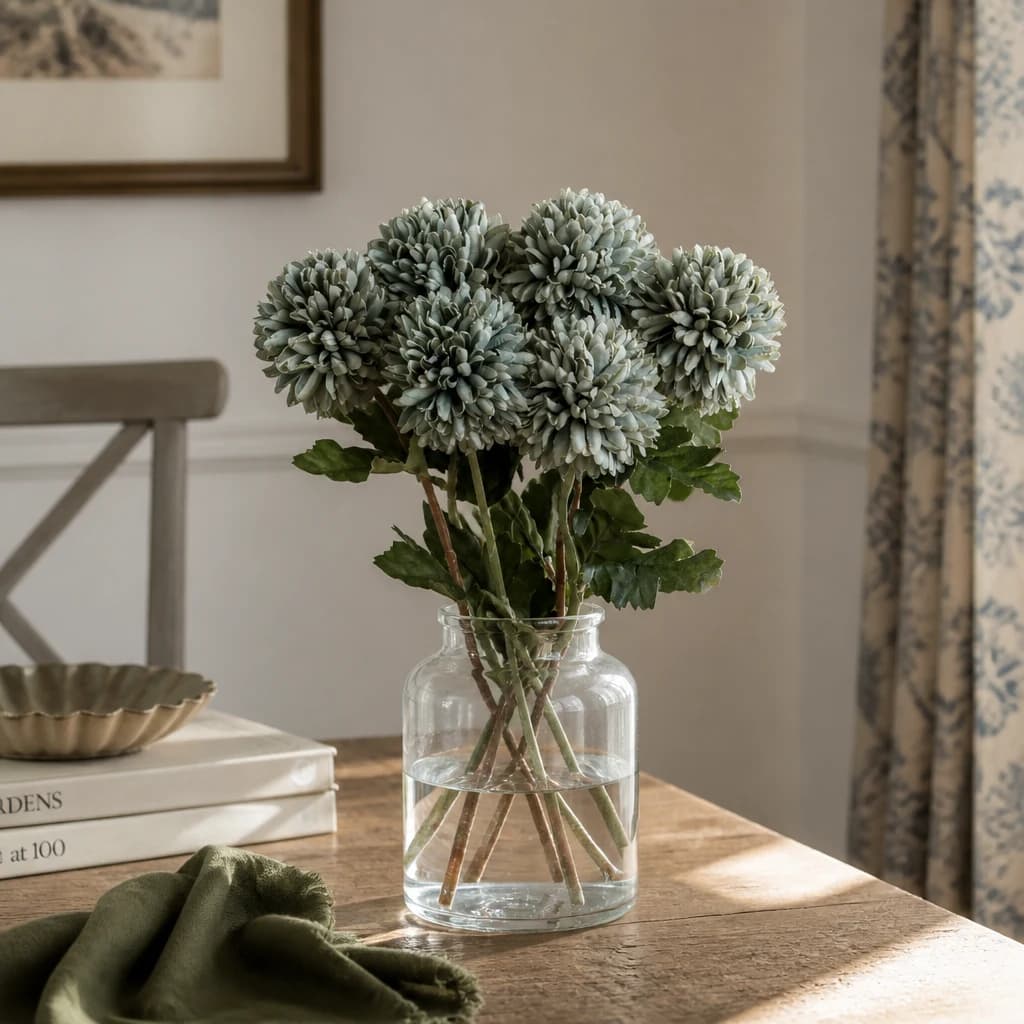 Pale Green Blue Short Chrysanthemum — Pack of 5 - Artificial plants & flowers, photo 1 of 5