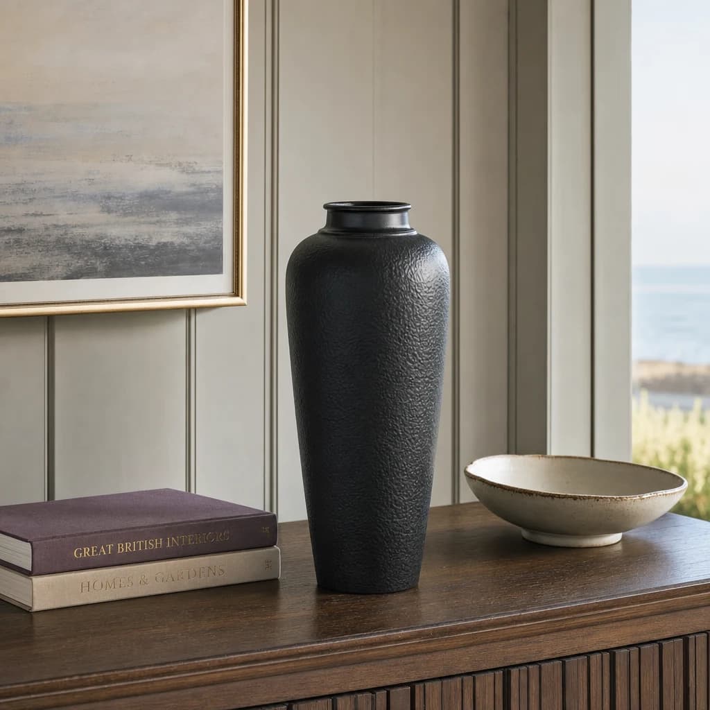 Matt Black Hammered Vase With Lid - Vases, photo 1 of 6
