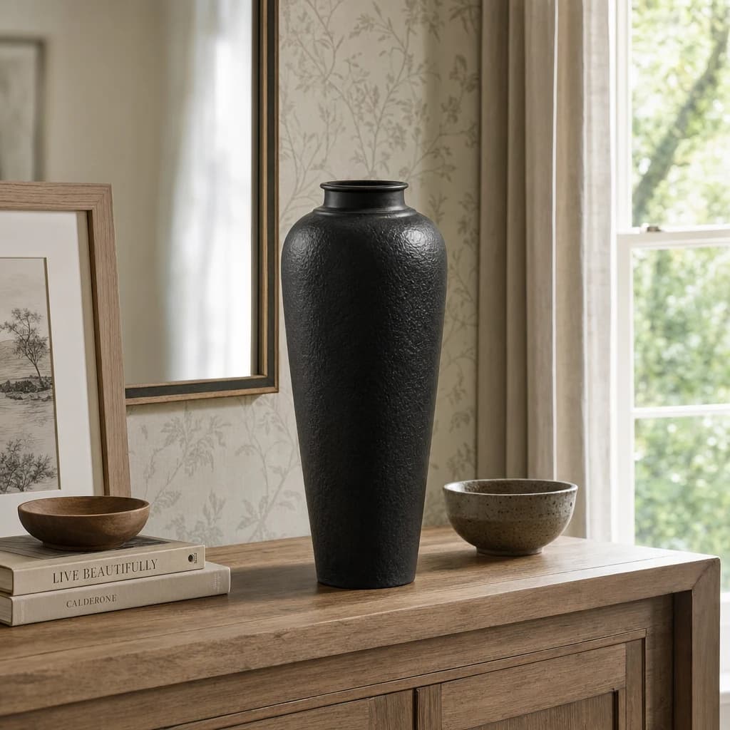 Matt Black Medium Hammered Vase With Lid - Vases, photo 1 of 6