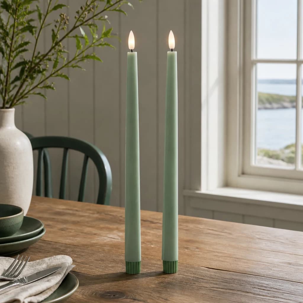 Luxe Collection S/2 Sage LED Wax Dinner Candles - Candles, photo 1 of 4