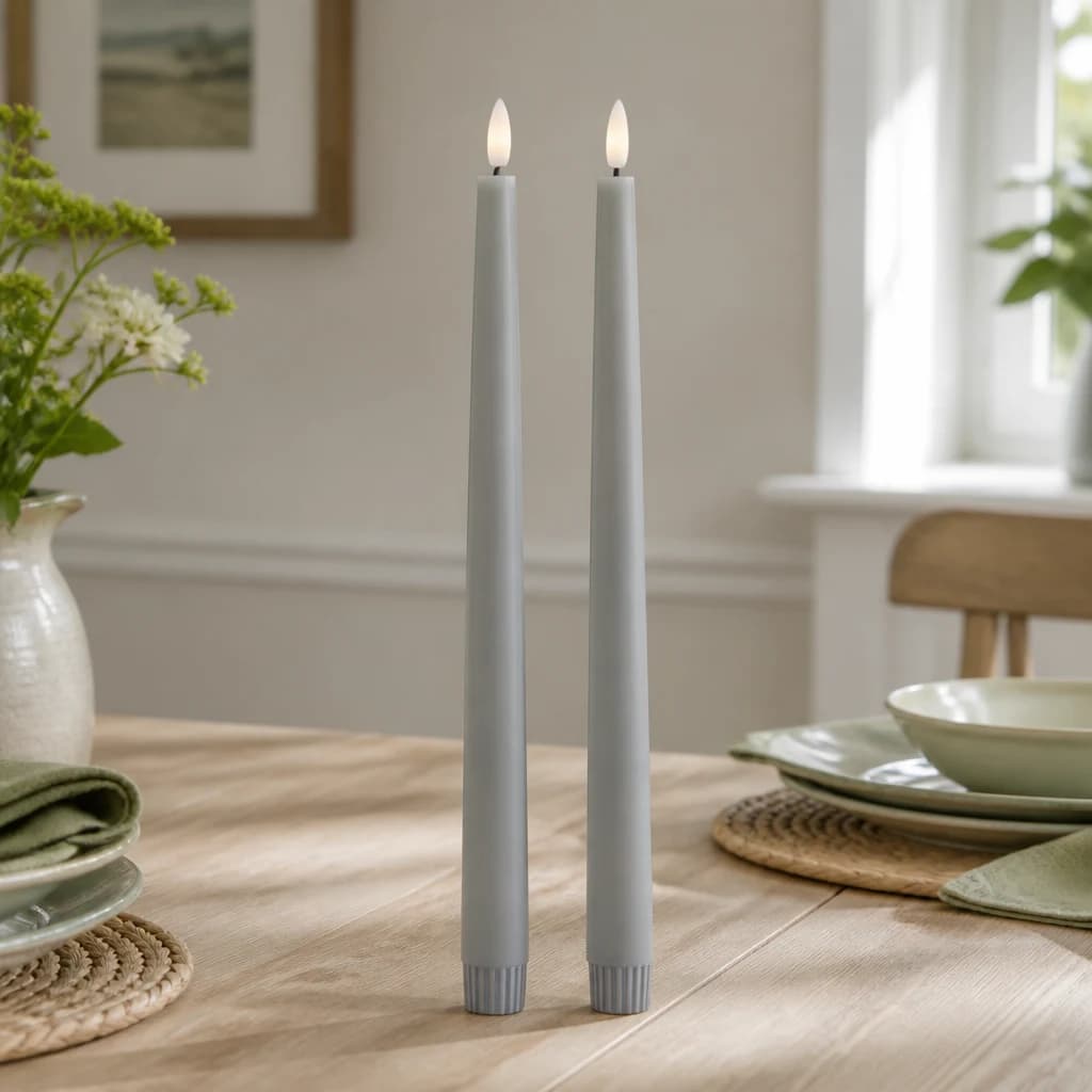 Luxe Collection S/2 Grey LED Wax Dinner Candles - Candles, photo 1 of 4