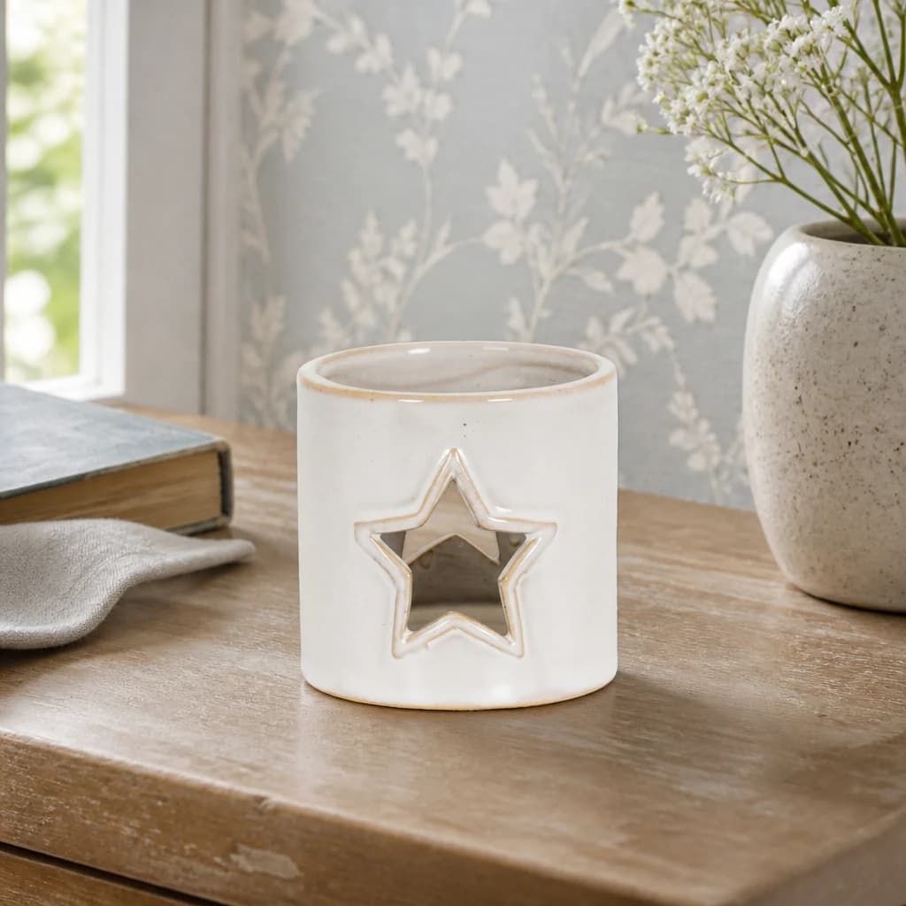 White Ceramic Star Cut-Out Tealight Holder - Candles, photo 1 of 3