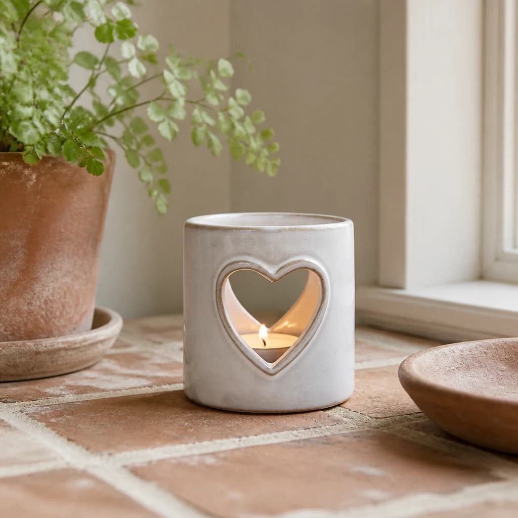 White Ceramic Heart Cut-Out Tealight Holder - Candles, photo 1 of 2