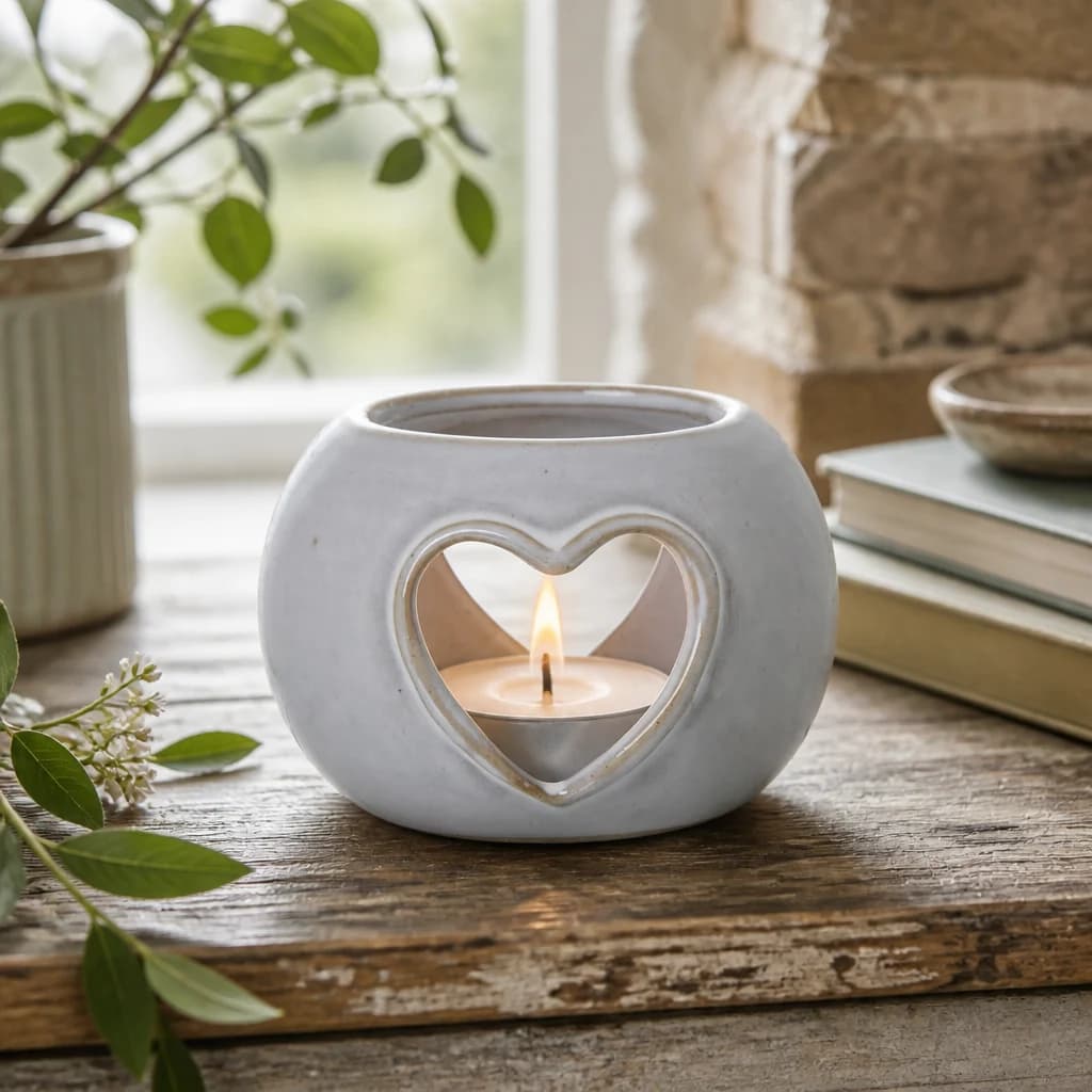 White Ceramic Heart Cut-Out Round Tealight Holder - Candles, photo 1 of 2