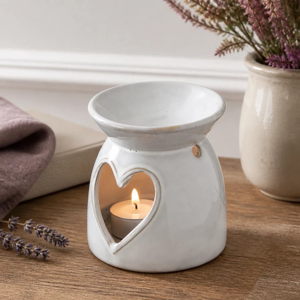 White Ceramic Heart Cut-Out Wax Melt Tealight Holder - Candles, photo 1 of 3