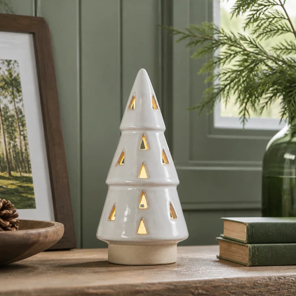 Medium White Ceramic Cut-Out Tree With LED Lights - Candles, photo 1 of 3