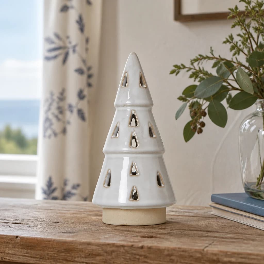 Small White Ceramic Cut-Out Tree With LED Lights - Table lamps, photo 1 of 3