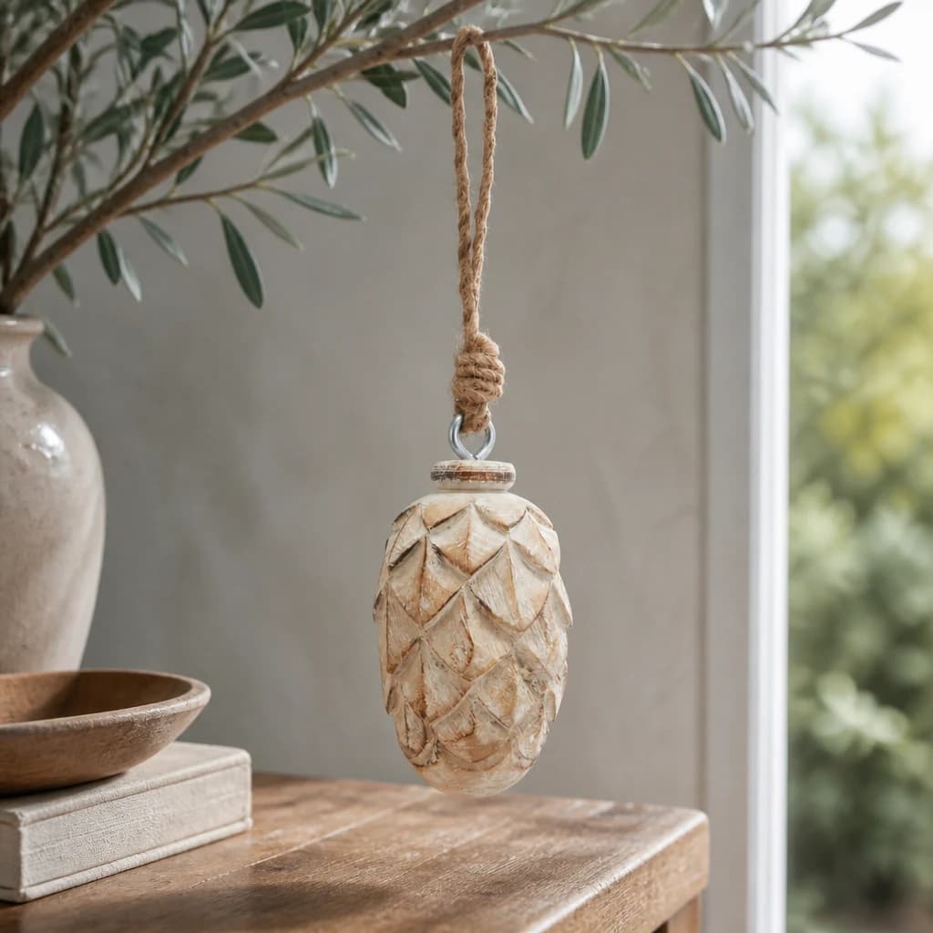 Antique White Wash Small Pine Cone Bauble - Sculptures & ornaments, photo 1 of 2