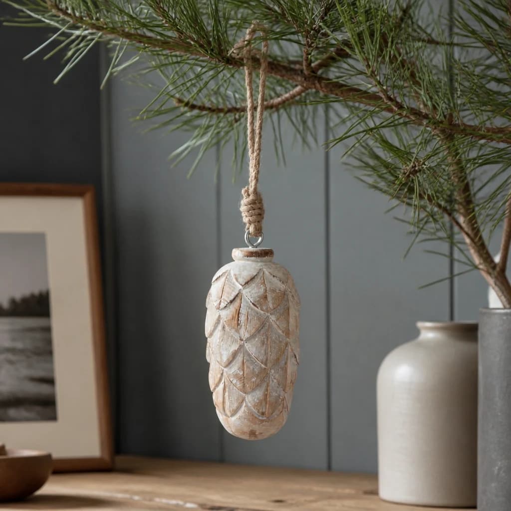 Antique White Wash Pine Cone Bauble - Sculptures & ornaments, photo 1 of 3
