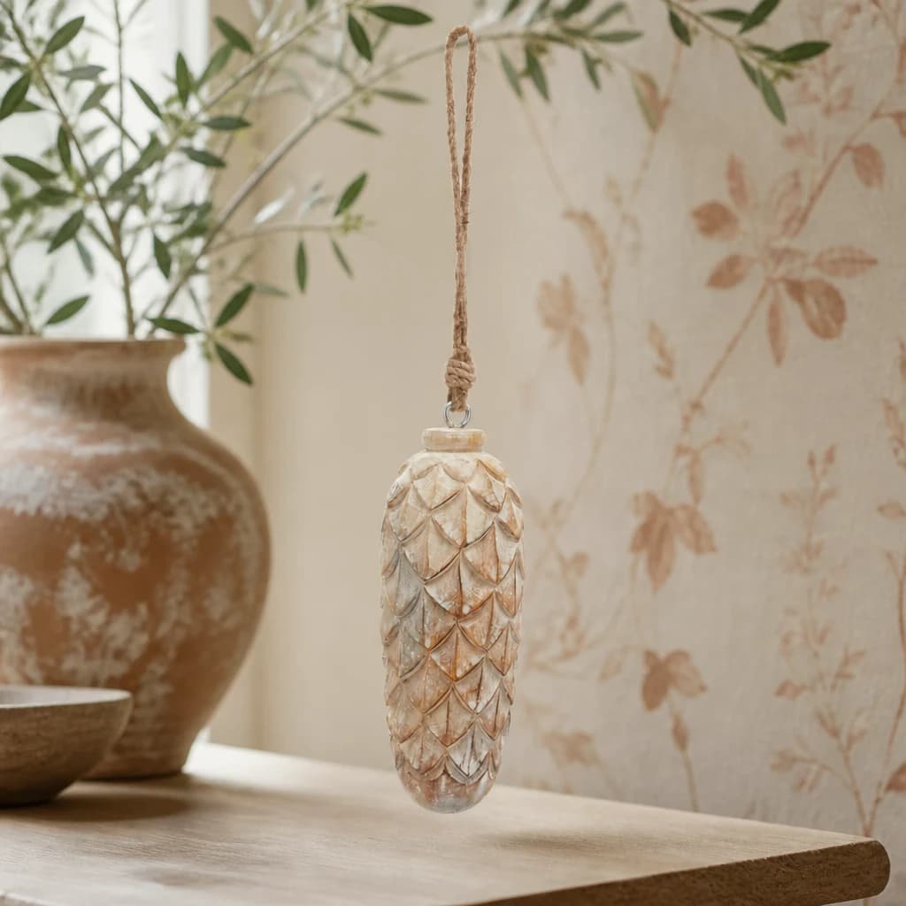 Antique White Wash Large Pine Cone Bauble - Sculptures & ornaments, photo 1 of 2