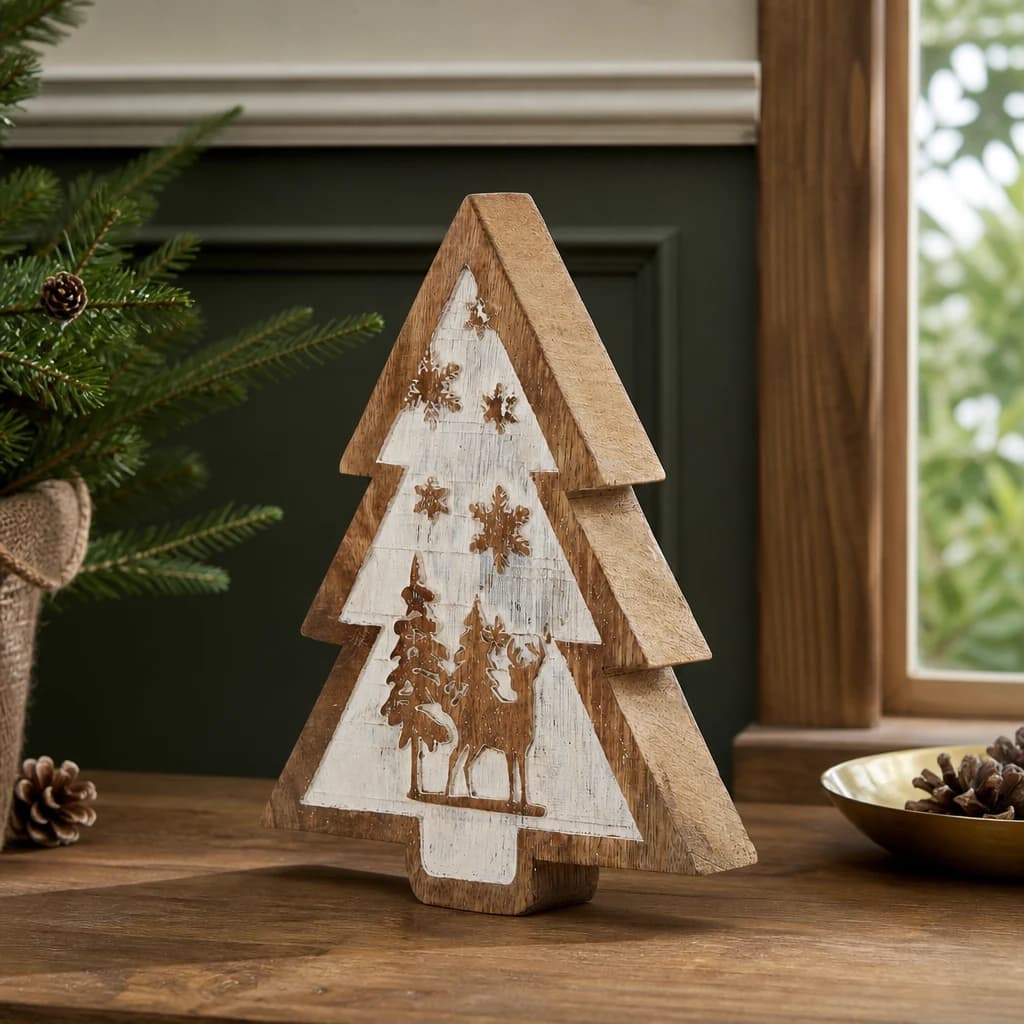 Natural Wooden Snow Scene Tree Decoration - Sculptures & ornaments, photo 1 of 3