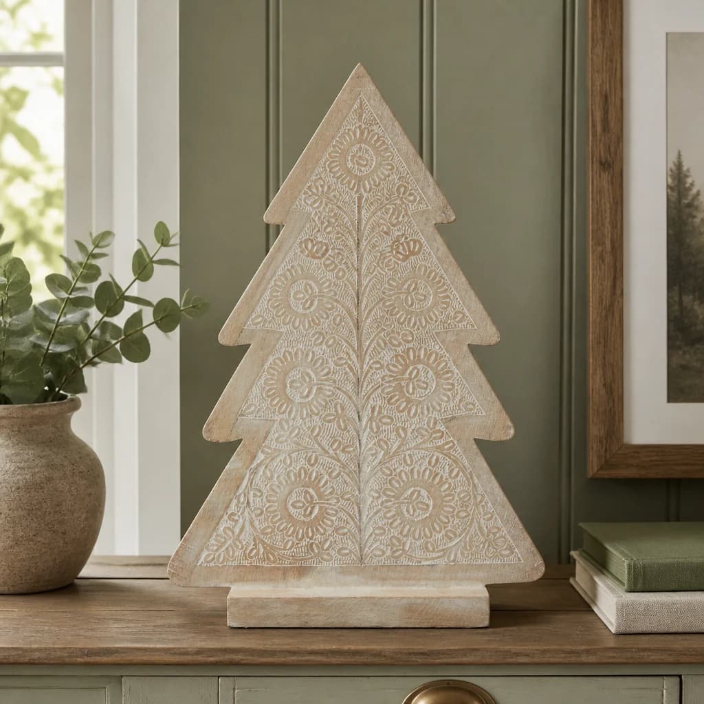 White Wash Collection Wooden Large Patterned Decorative Tree - Decorative, photo 1 of 4