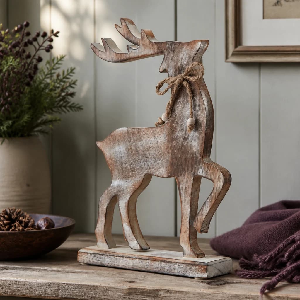 White Wash Collection Wooden Reindeer Decoration - Decorative, photo 1 of 4