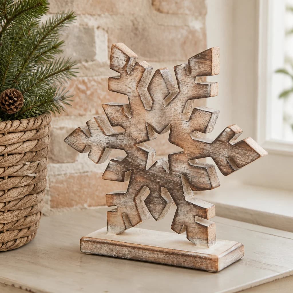 White Wash Collection Wooden Snowflake Decoration - Decorative, photo 1 of 3