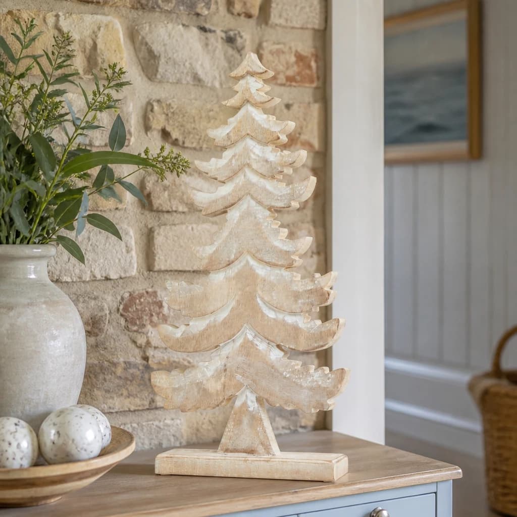 White Wash Collection Wooden Large Tiered Tree Decoration - Decorative, photo 1 of 3