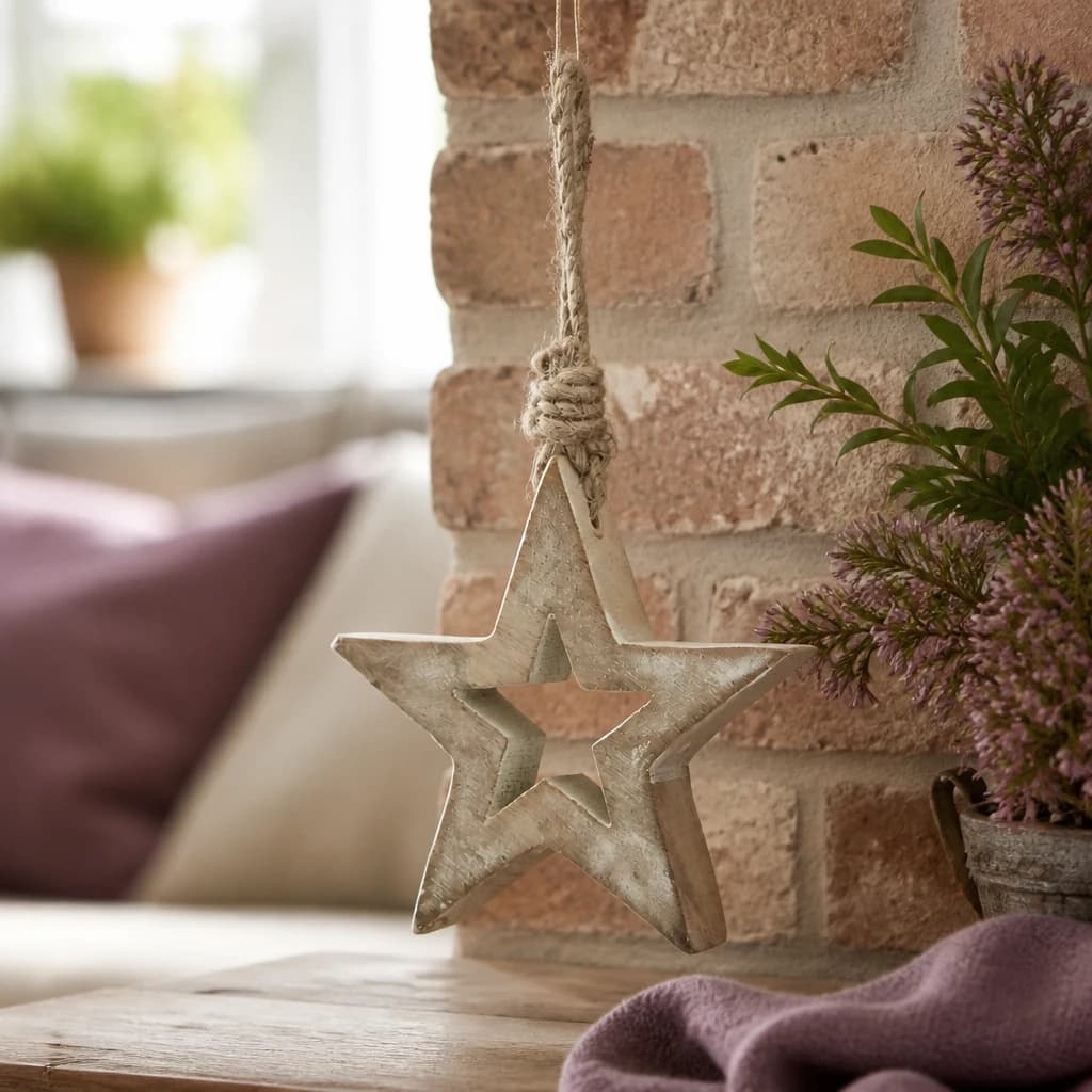 White Wash Collection Small Wooden Hanging Star Decoration - Decorative, photo 1 of 4